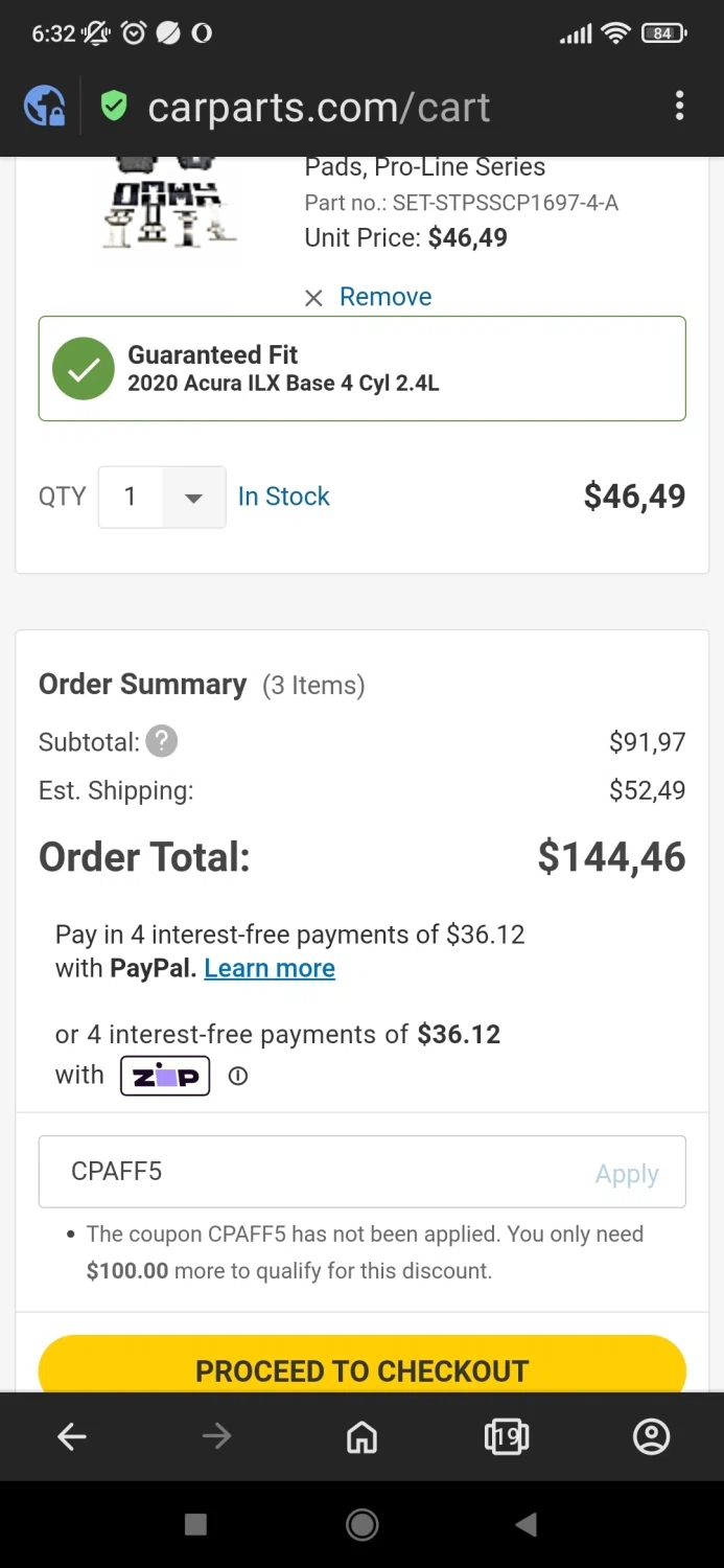 Auto Parts Train checkout page showing Auto Parts Train promo code box | Screenshot taken by SimplyCodes community member on May 4, 2023