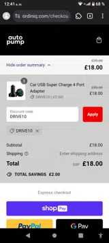 DRIVE10 coupon verification screenshot