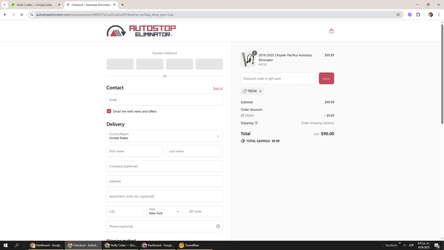 Autostop Eliminator discount code screenshot showing code FBGM applied at Autostop Eliminator checkout page. Uploaded by SimplyCodes community member Levi_Ackerman on Sep 16, 2025
