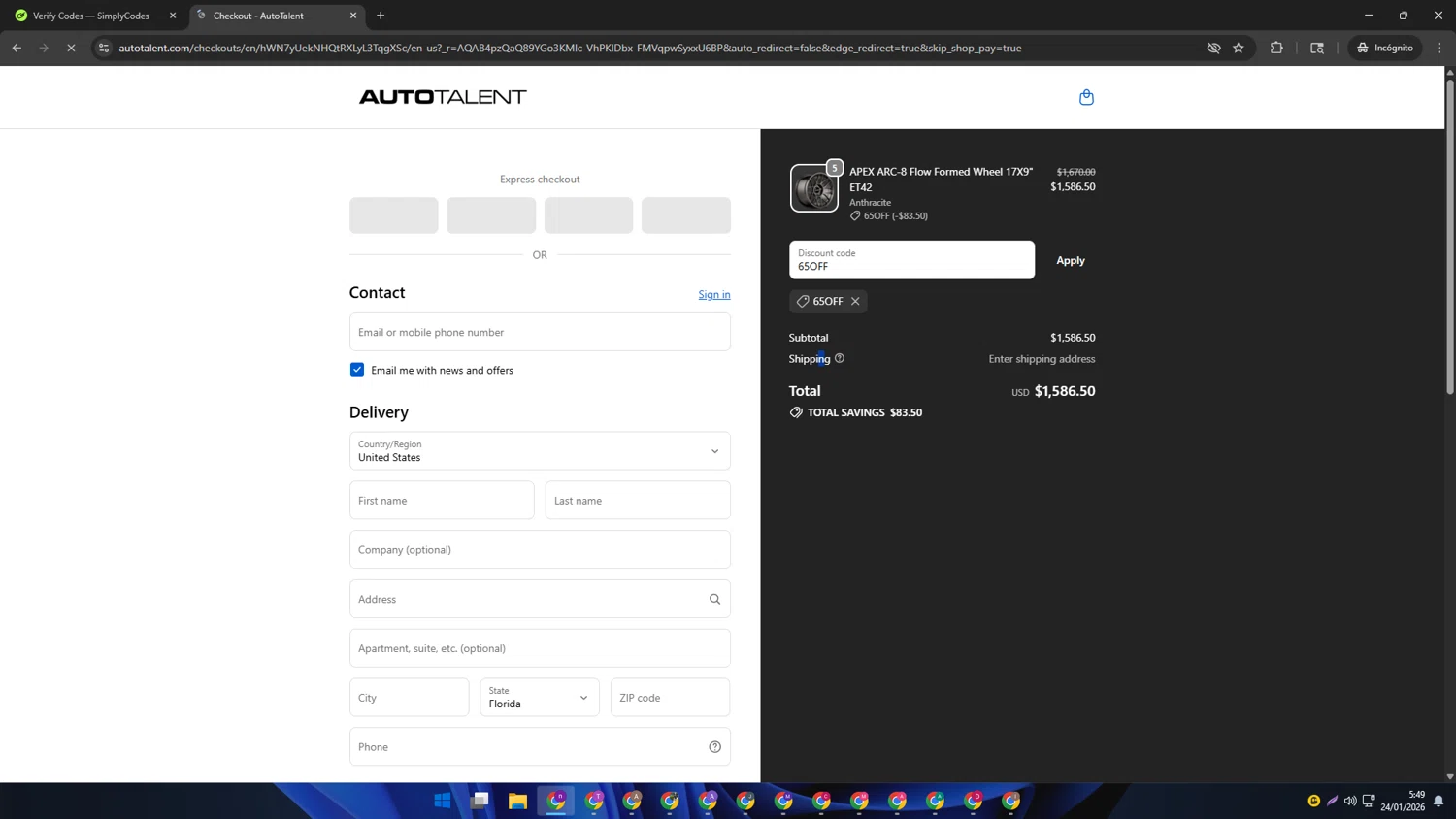 Auto Talent promo code screenshot showing code 65OFF applied at Auto Talent checkout page. Uploaded by SimplyCodes community member AVAMUSTANG on Jan 24, 2026