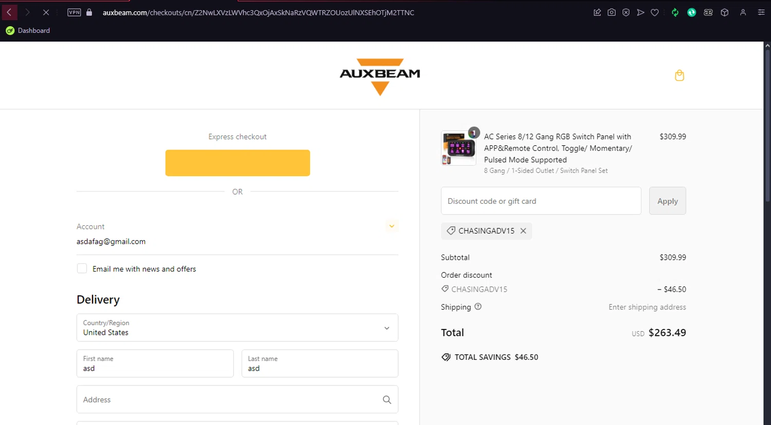 where to use Auxbeam promo code box