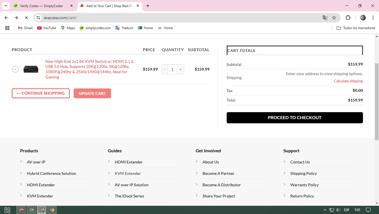 AV Access coupon code screenshot showing code gskvm5 applied at AV Access checkout page. Uploaded by SimplyCodes community member BRBRBR on Mar 17, 2025