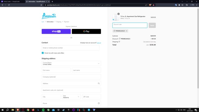 Avanti checkout page showing Avanti promo code box | Screenshot taken by SimplyCodes community member on Jul 12, 2023