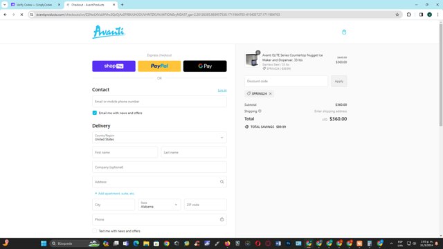 Avanti checkout page showing Avanti promo code box | Screenshot taken by SimplyCodes community member on Mar 31, 2024