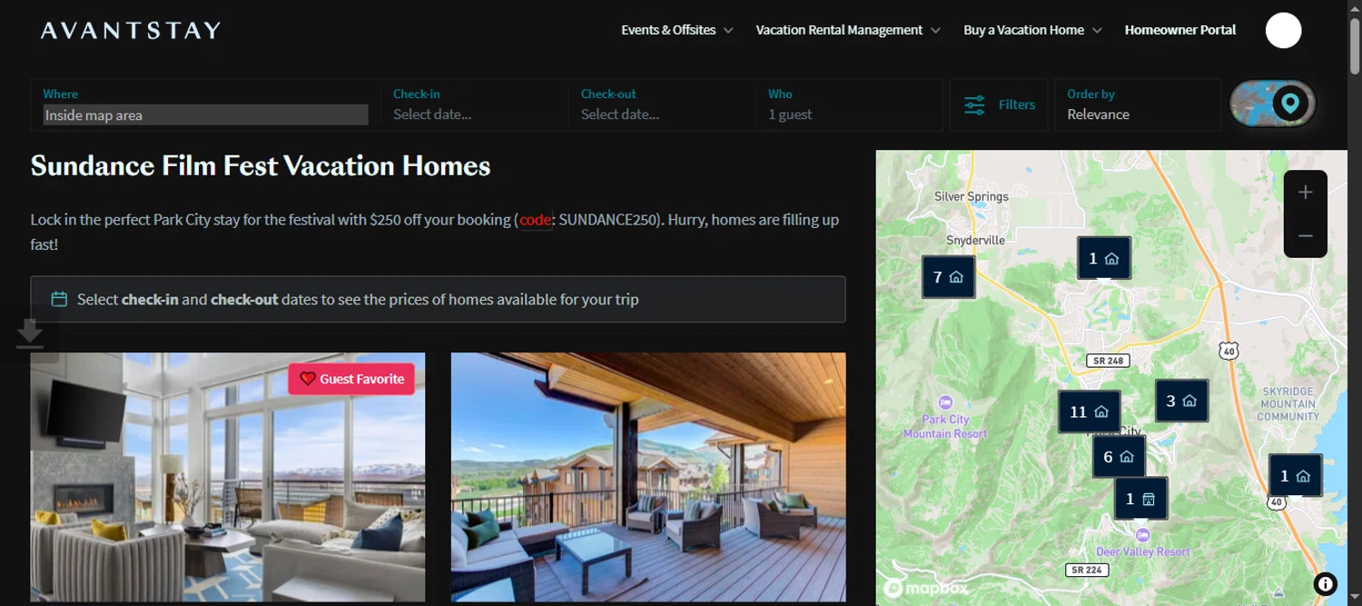 AvantStay discount code screenshot showing code SUNDANCE250 applied at AvantStay checkout page. Uploaded by SimplyCodes community member 111111 on Sep 21, 2025