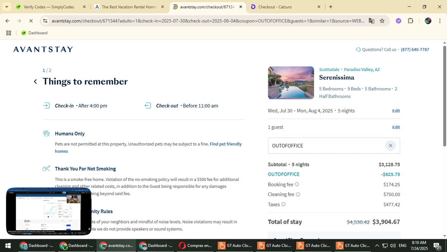 AvantStay checkout page showing AvantStay discount code box | Screenshot taken by SimplyCodes community member on Jul 24, 2025