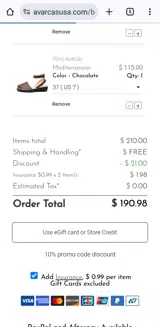 Avarcas USA coupon verification screenshot