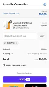 GLOW20 coupon verification screenshot
