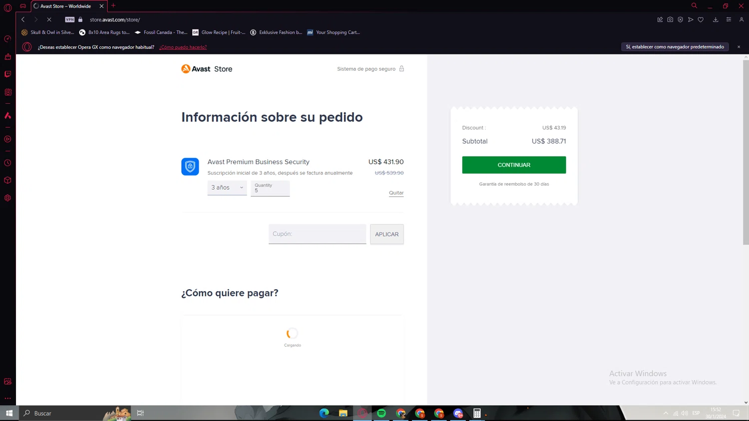 Avast checkout page showing Avast coupon code box | Screenshot taken by SimplyCodes community member on Jan 30, 2024