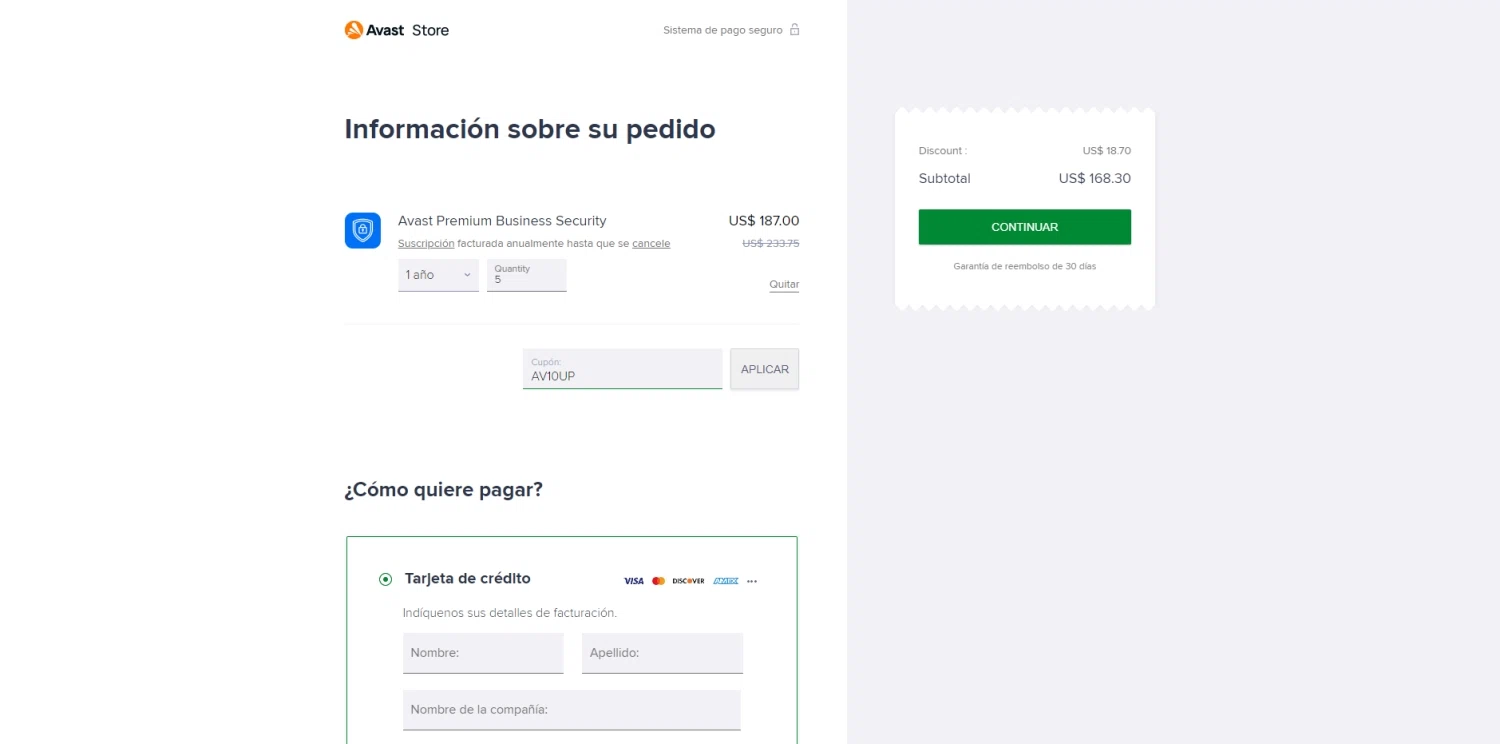 Avast checkout page showing Avast coupon code box | Screenshot taken by SimplyCodes community member on May 28, 2023