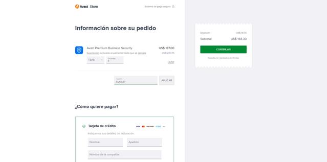 Avast checkout page showing Avast coupon code box | Screenshot taken by SimplyCodes community member on May 28, 2023