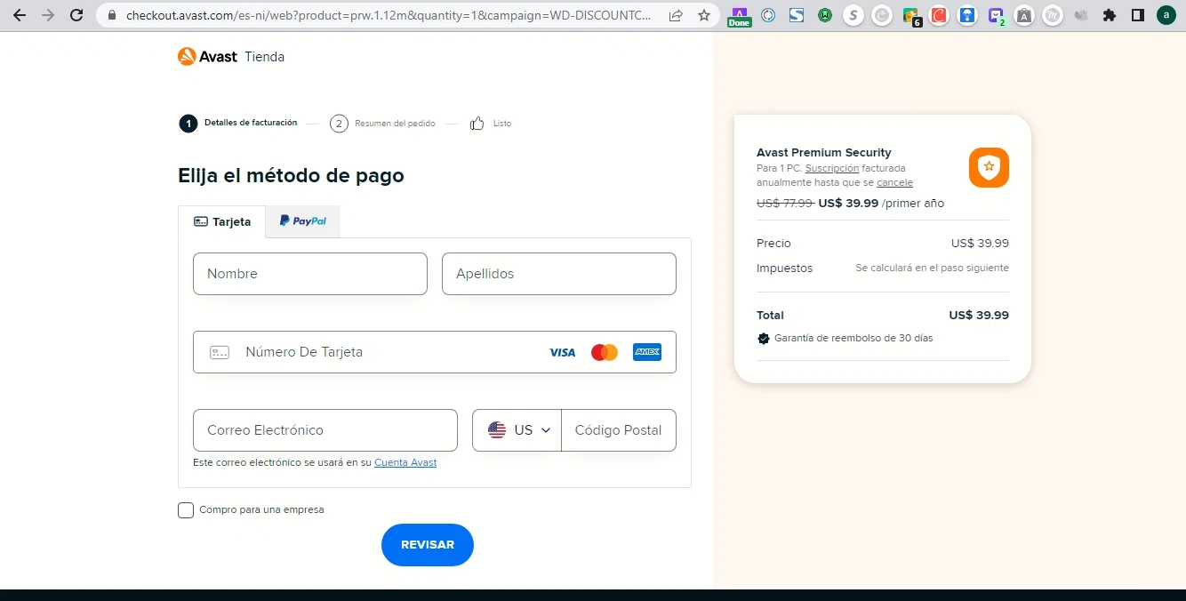 Avast checkout page showing Avast coupon code box | Screenshot taken by SimplyCodes community member on May 11, 2023
