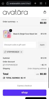 STEPHROSE20 coupon verification screenshot