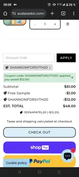 SHANNONFORSYTH20 coupon verification screenshot