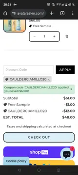 CAULDERCIAMILLO20 coupon verification screenshot