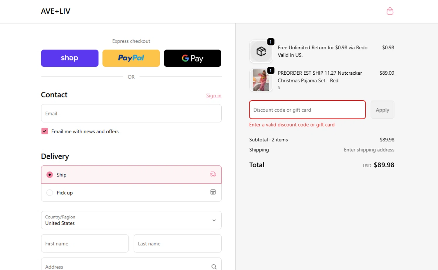 Ave and Liv promo code screenshot showing code LANIE15 applied at Ave and Liv checkout page. Uploaded by SimplyCodes community member Powerrangerazul on Nov 7, 2025