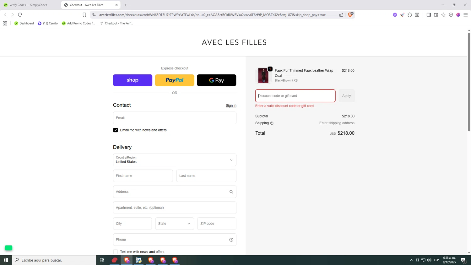 Avec Les Filles promo code screenshot showing code Megan10 applied at Avec Les Filles checkout page. Uploaded by SimplyCodes community member Nezukooo on Dec 9, 2025