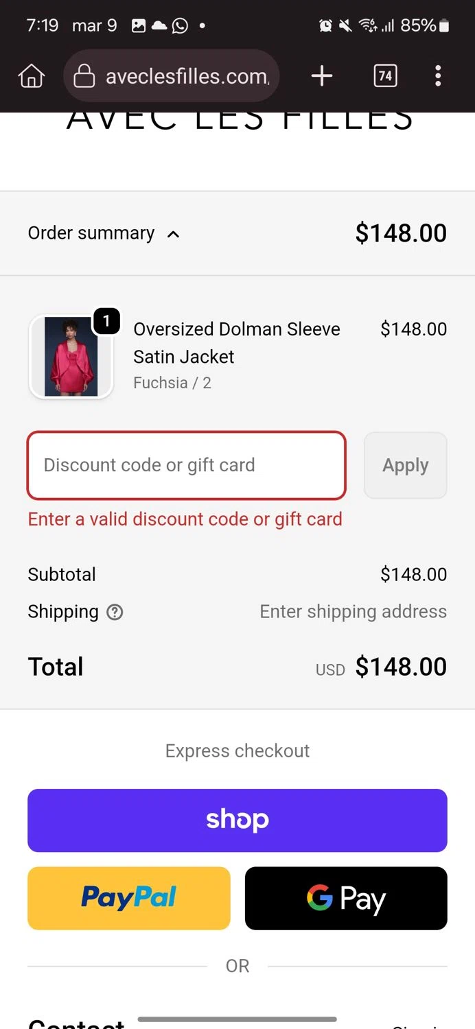 Avec Les Filles promo code screenshot showing code Kensey10 applied at Avec Les Filles checkout page. Uploaded by SimplyCodes community member FrugalSage5401 on Dec 9, 2025