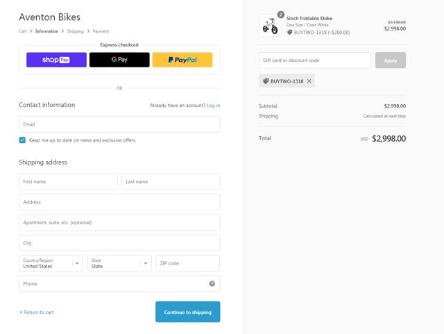 Aventon Bikes checkout page showing Aventon Bikes discount code box | Screenshot taken by SimplyCodes community member on May 26, 2021