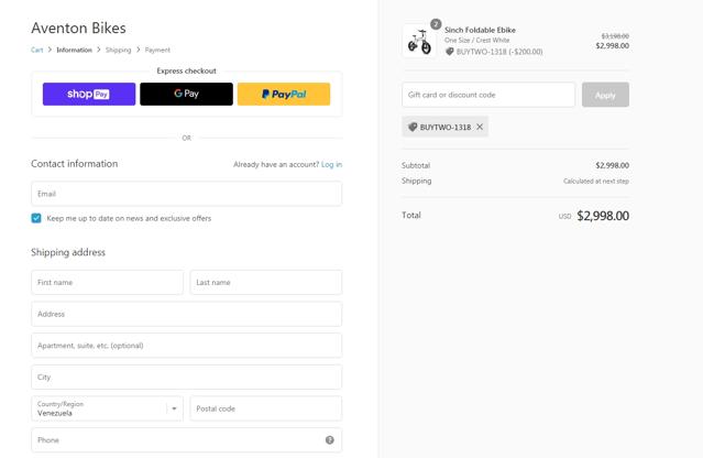Aventon Bikes checkout page showing Aventon Bikes discount code box | Screenshot taken by SimplyCodes community member on May 27, 2021