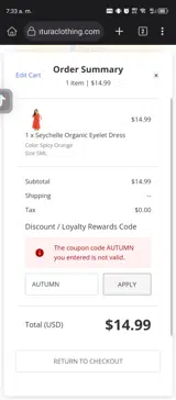 Aventura Clothing coupon verification screenshot