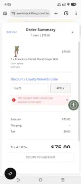 Aventura Clothing coupon verification screenshot
