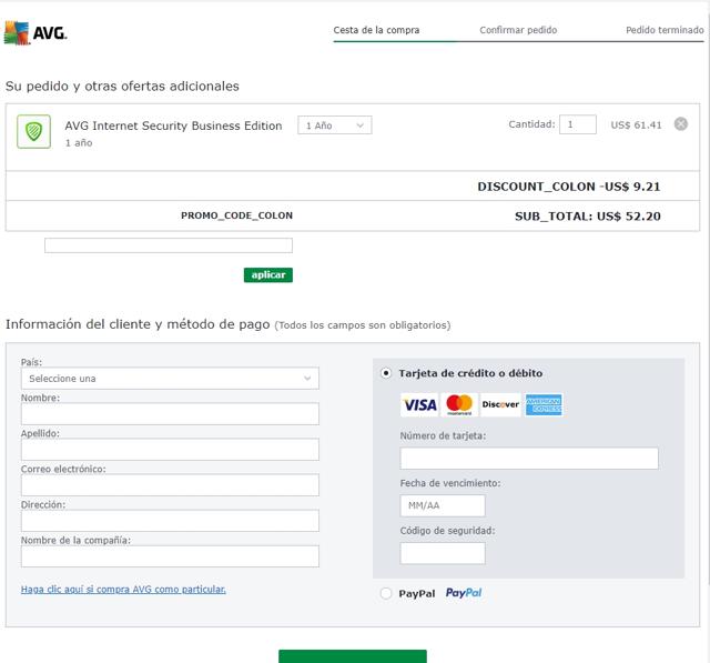 AVG Antivirus checkout page showing AVG Antivirus discount code box | Screenshot taken by SimplyCodes community member on May 8, 2021