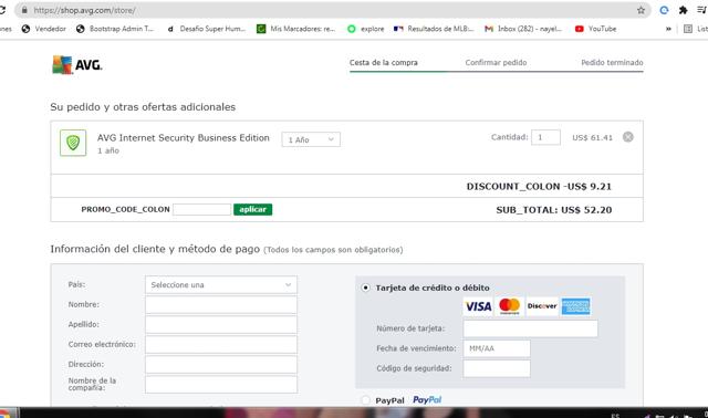 AVG Antivirus checkout page showing AVG Antivirus discount code box | Screenshot taken by SimplyCodes community member on Mar 27, 2021