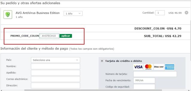 AVG Antivirus checkout page showing AVG Antivirus discount code box | Screenshot taken by SimplyCodes community member on May 4, 2021
