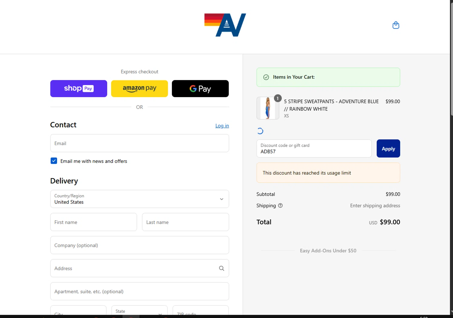 Aviator Nation discount code screenshot showing code ADB57 applied at Aviator Nation checkout page. Uploaded by SimplyCodes community member SwiftTracker8156 on Aug 28, 2025