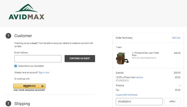 AvidMax checkout page showing AvidMax coupon code box | Screenshot taken by SimplyCodes community member on Apr 2, 2021