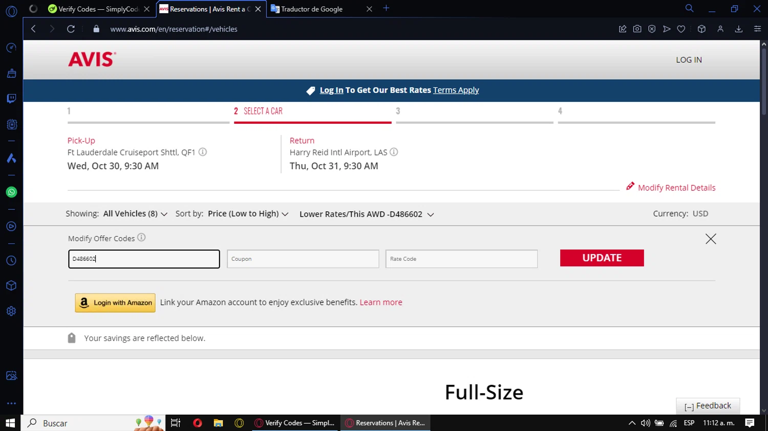 Avis checkout page showing Avis coupon code box | Screenshot taken by SimplyCodes community member on Oct 5, 2024