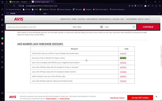 Avis checkout page showing Avis coupon code box | Screenshot taken by SimplyCodes community member on Aug 20, 2024