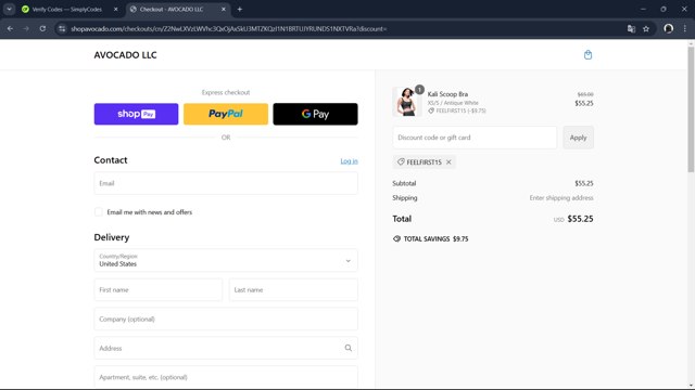 Avocado checkout page showing Avocado discount code box | Screenshot taken by SimplyCodes community member on Dec 3, 2024