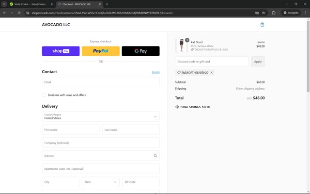 Avocado checkout page showing Avocado discount code box | Screenshot taken by SimplyCodes community member on Nov 24, 2024