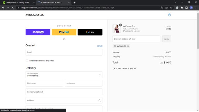 Avocado checkout page showing Avocado discount code box | Screenshot taken by SimplyCodes community member on Nov 24, 2024