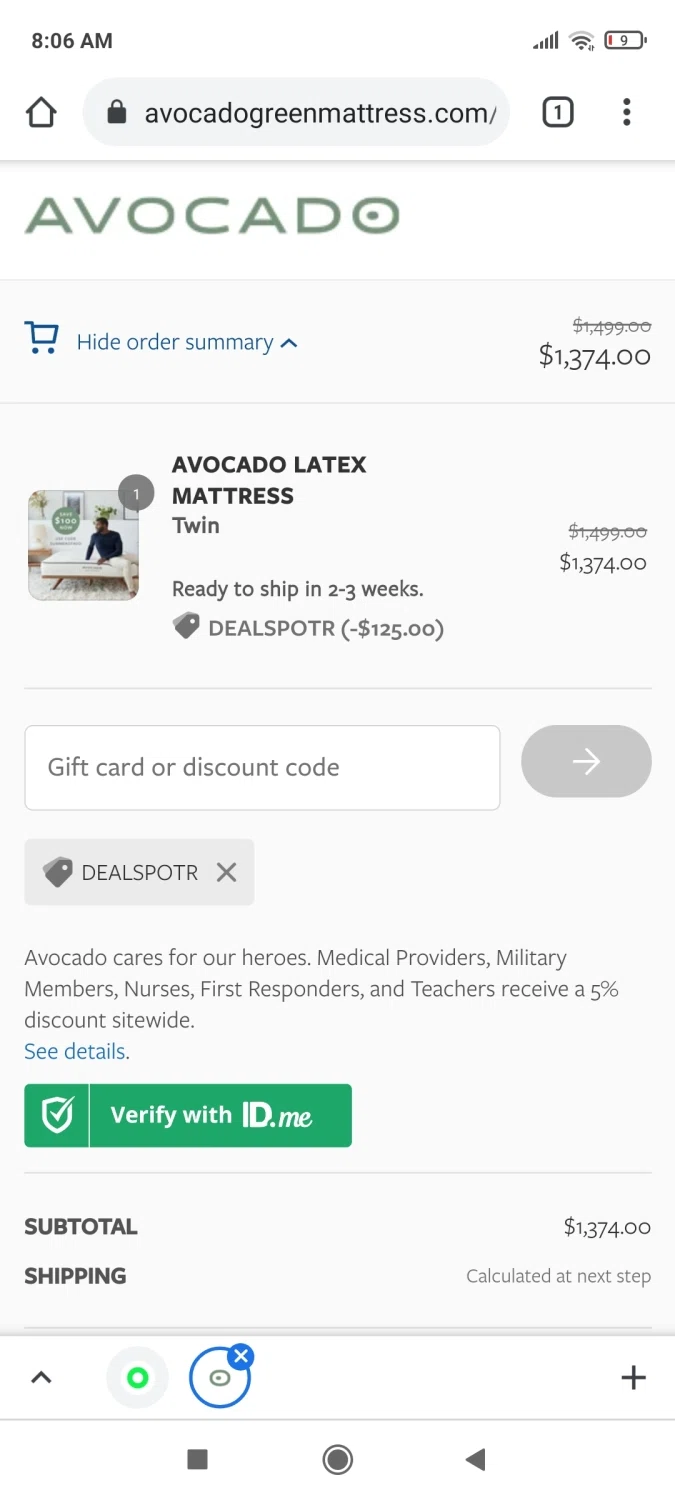 where to use Avocado Mattress promo code box