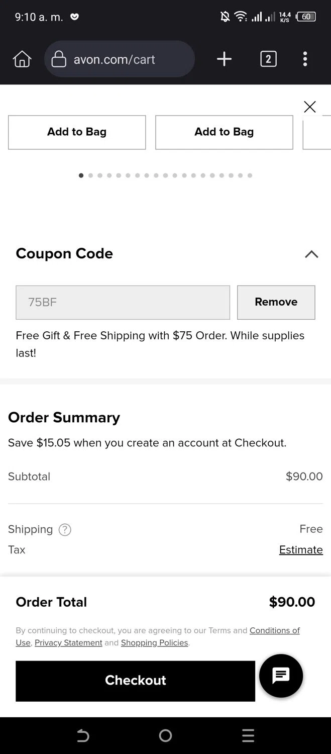 where to use Avon promo code box