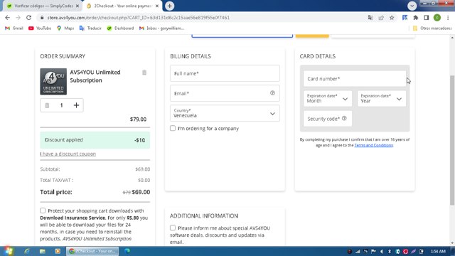 AVS4You checkout page showing AVS4You discount code box | Screenshot taken by SimplyCodes community member on Jul 18, 2025