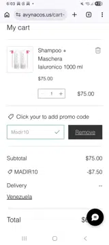 AVYNA COSMETICS coupon verification screenshot