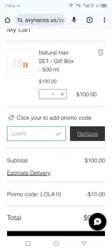 AVYNA COSMETICS coupon verification screenshot