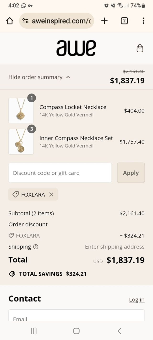 AWE Inspired checkout page showing AWE Inspired coupon code box | Screenshot taken by SimplyCodes community member on Sep 6, 2024