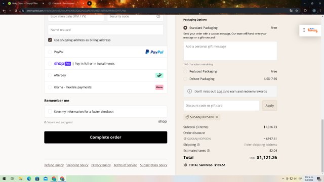 AWE Inspired checkout page showing AWE Inspired coupon code box | Screenshot taken by SimplyCodes community member on Sep 6, 2024