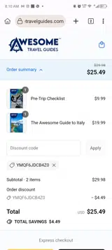 Awesome Travel Guides coupon verification screenshot