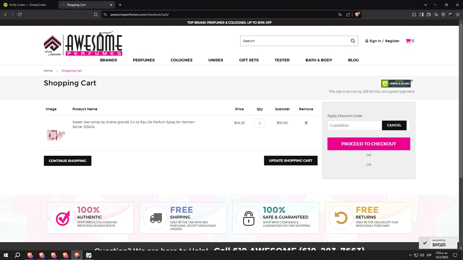 Awesome Perfumes checkout page showing Awesome Perfumes discount code box | Screenshot taken by SimplyCodes community member on Feb 15, 2025