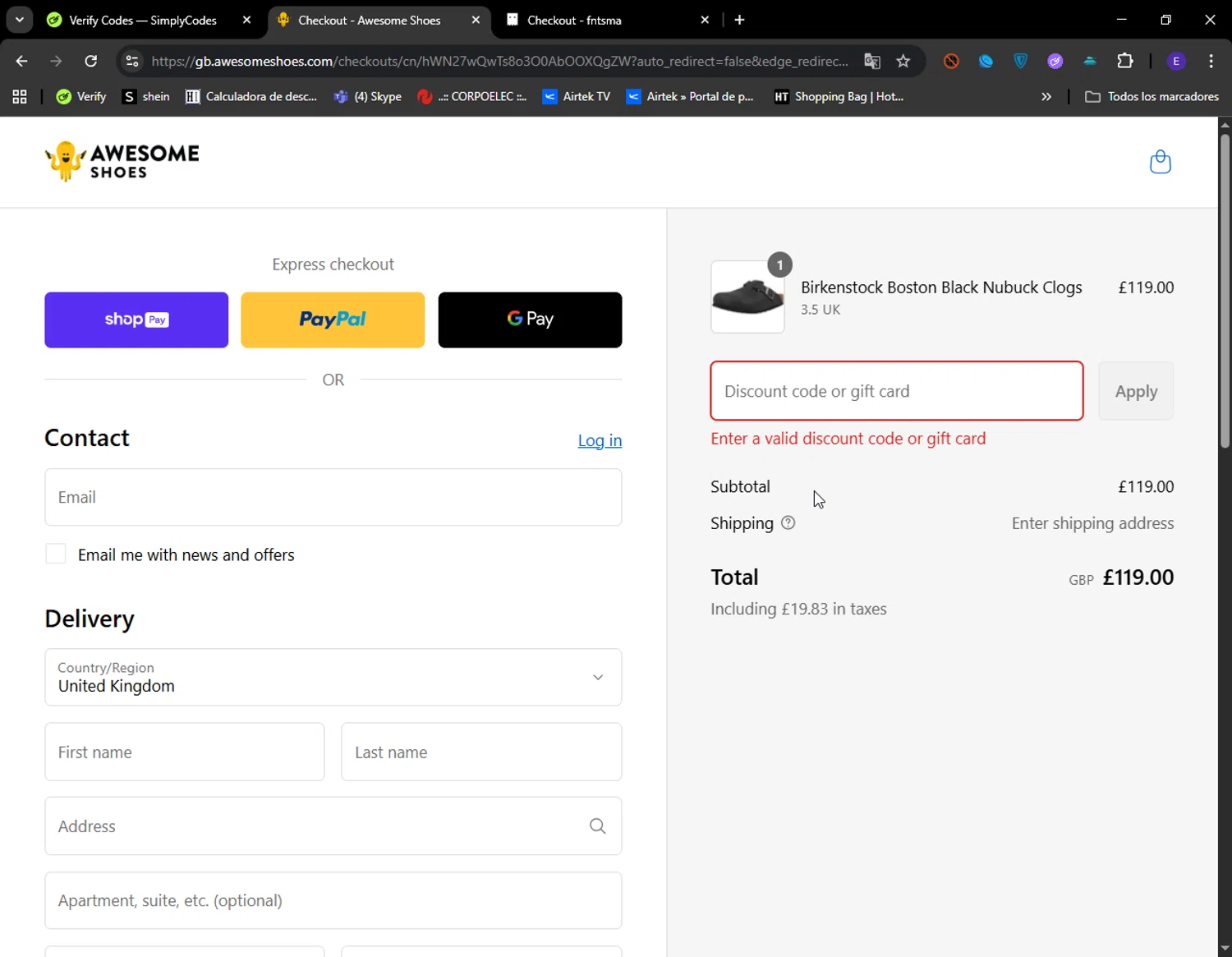 Awesome Shoes promo code screenshot showing code SCHOOL10 applied at Awesome Shoes checkout page. Uploaded by SimplyCodes community member LuckyFinder274 on Aug 23, 2025