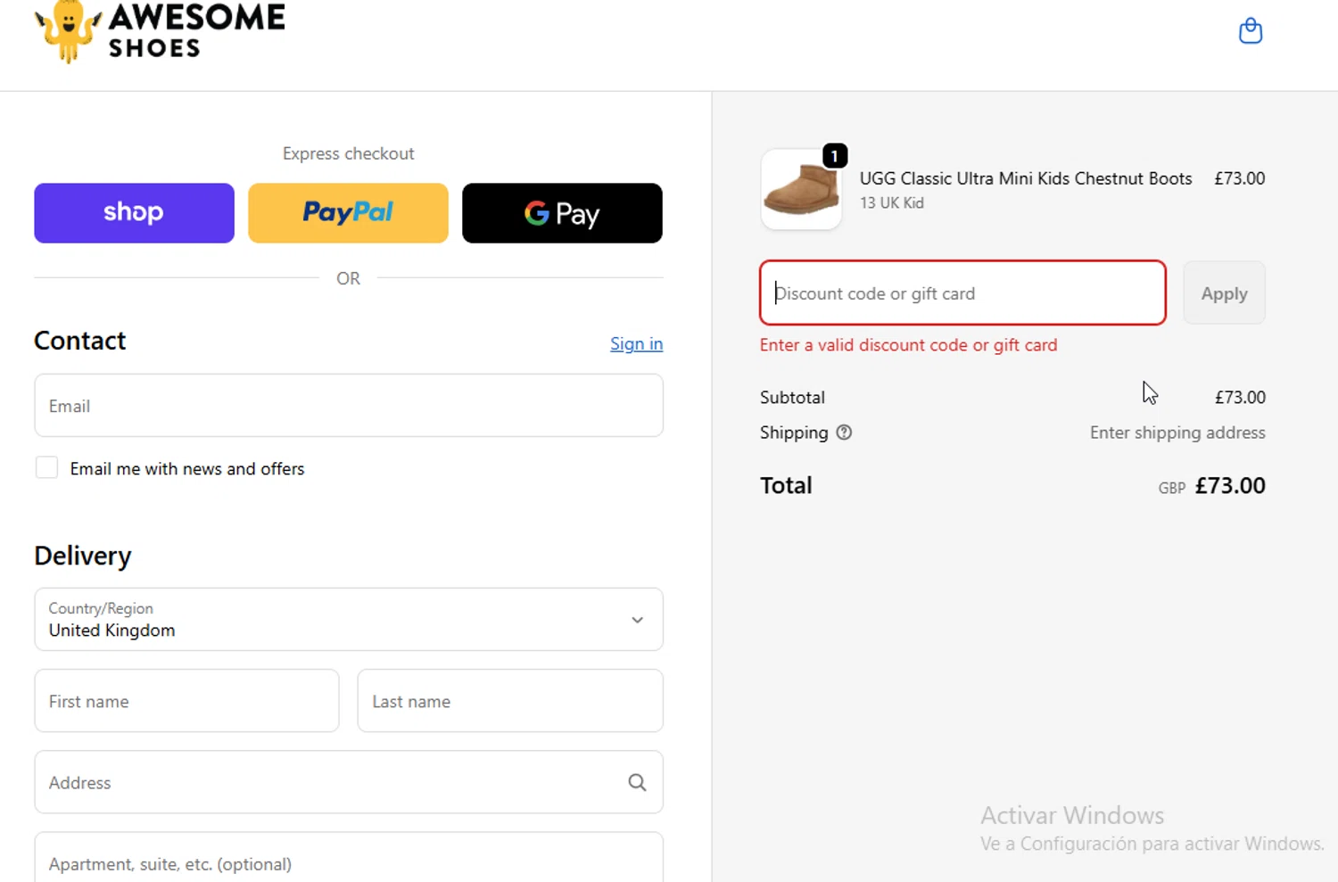 Awesome Shoes promo code screenshot showing code SPOOKY10 applied at Awesome Shoes checkout page. Uploaded by SimplyCodes community member BudgetGuardian5712 on Nov 10, 2025