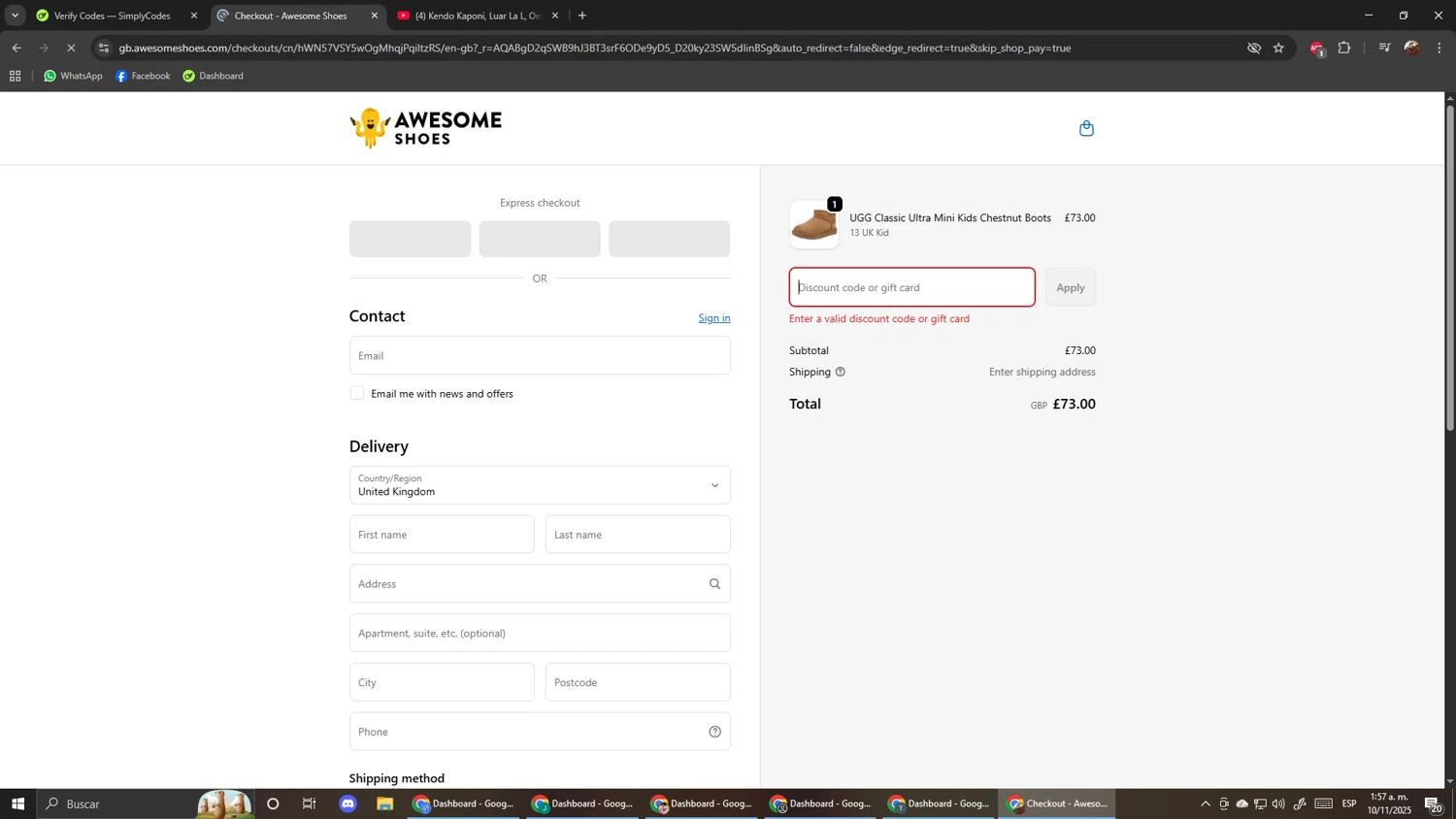 Awesome Shoes promo code screenshot showing code SPOOKY10 applied at Awesome Shoes checkout page. Uploaded by SimplyCodes community member ScanShopper554 on Nov 10, 2025