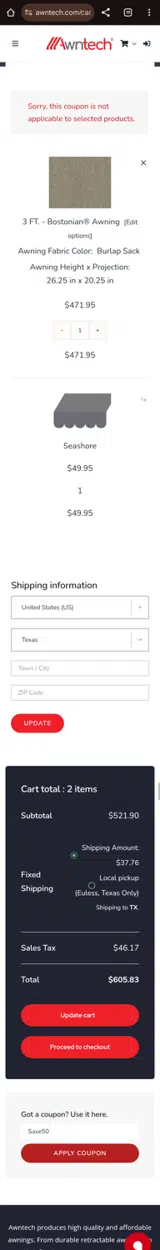Save50 coupon verification screenshot