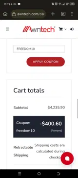 FREEDOM10 coupon verification screenshot